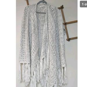Abercrombie & Fitch Boho Fringed Wool Shawl Wrap Open Cardigan. (One size.)